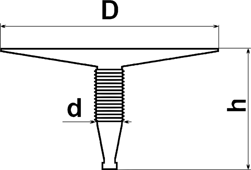 Схема размеров грибка: D - диаметр шляпки, d - диаметр ножки, h - высота изделия